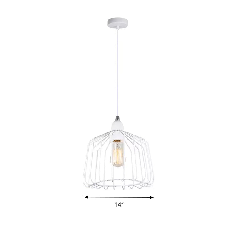 Minimaliste Cage Shade Metallic Pendulum Light 1 Light Hanging Lamp Kit en blanc pour la chambre