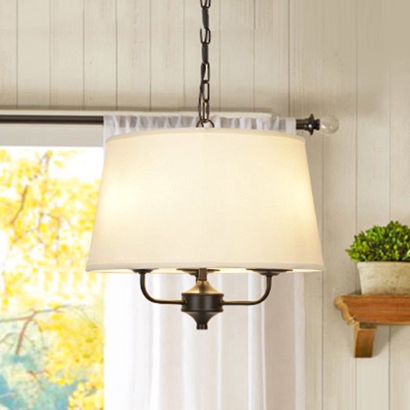 Tombra del tambor de tela Candelera colgante tradicional 3 luces Luz colgante de dormitorio en lino/blanco