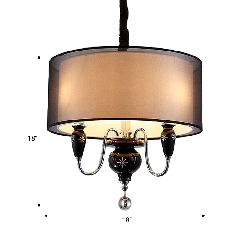 Fassoso lampadario in tessuto a 3 luci Classic Classic Black Drum Dining Room Aipant Segret