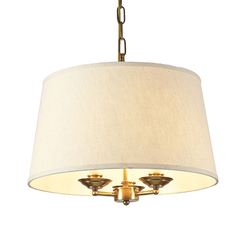 Drum Fabric Chandelier Lighting Traditional 3 Lights Dining Room Pendant Lighting in White