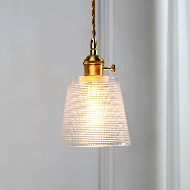 Bell Hanging Light Modernist Clear Lattice Glass 1 Bulb Suspended Lighting Fixture in Gold with Metallic Switch