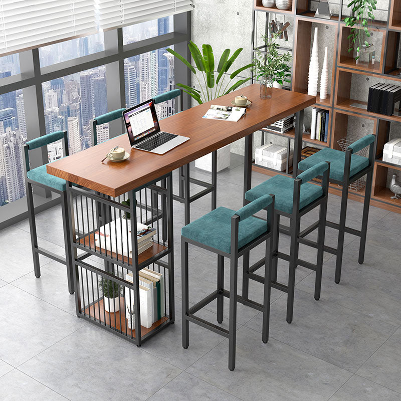 Modern 1/4/7 Pieces Bar Table Set Rectangle Pine Wood Counter Table with High Stools