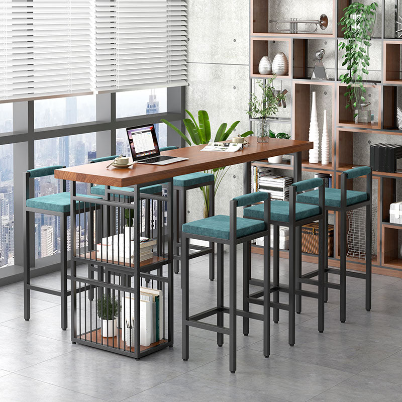 Modern 1/4/7 Pieces Bar Table Set Rectangle Pine Wood Counter Table with High Stools