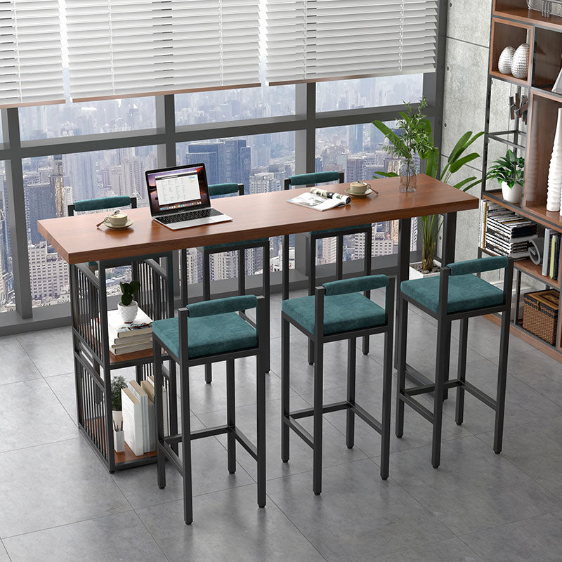 Modern 1/4/7 Pieces Bar Table Set Rectangle Pine Wood Counter Table with High Stools