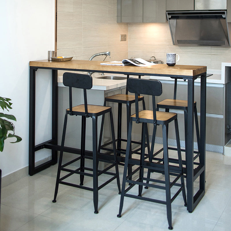 1/5 Pieces Industrial Rectangular Pub Table Set Wooden Counter Table with High Stools