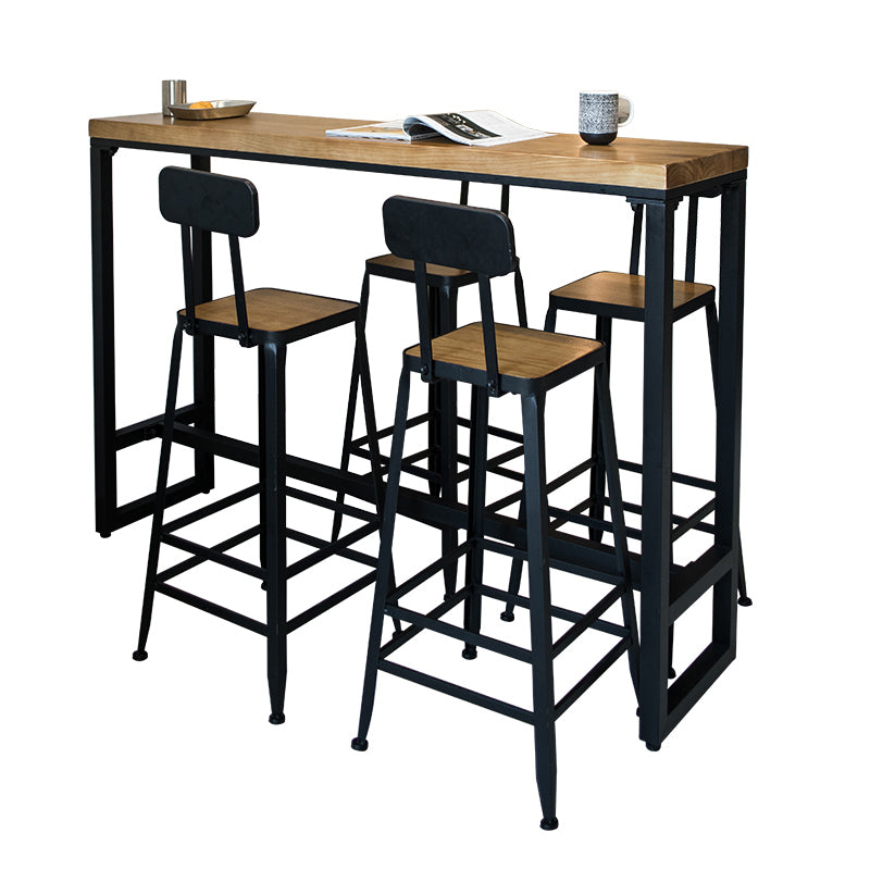 1/5 Pieces Industrial Rectangular Pub Table Set Wooden Counter Table with High Stools