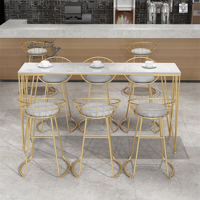 Glam 1/7 Pieces Bar Table Set Rectangle Stone Counter Table with High Stools