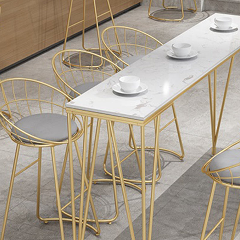 Glam 1/7 Pieces Bar Table Set Rectangle Stone Counter Table with High Stools