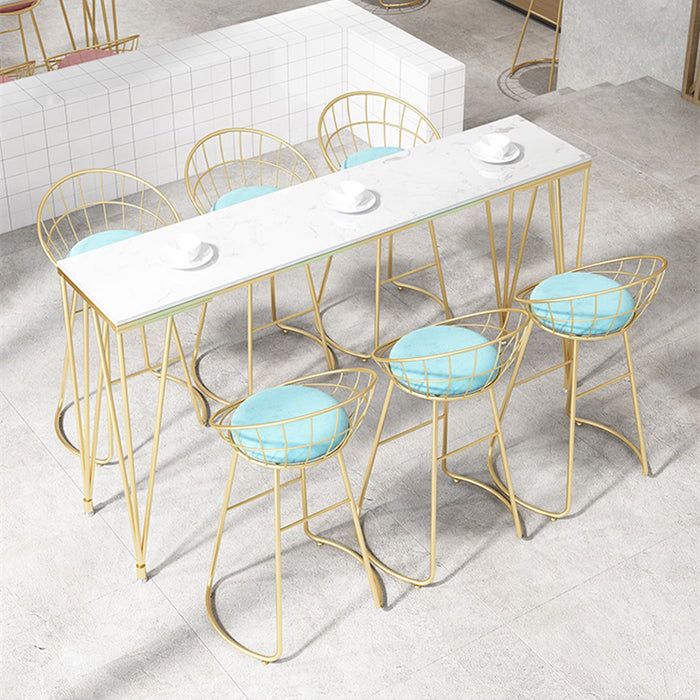 Glam 1/7 Pieces Bar Table Set Rectangle Stone Counter Table with High Stools