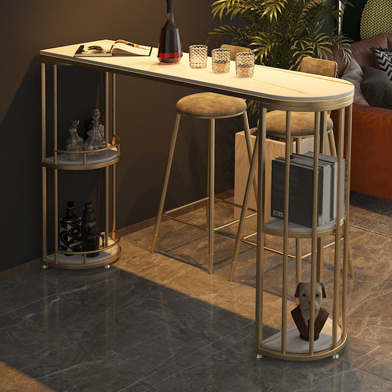 Indoor Oval Pub Dining Set 1/2/3 Pieces Stone and Metal Pub Set with Storage