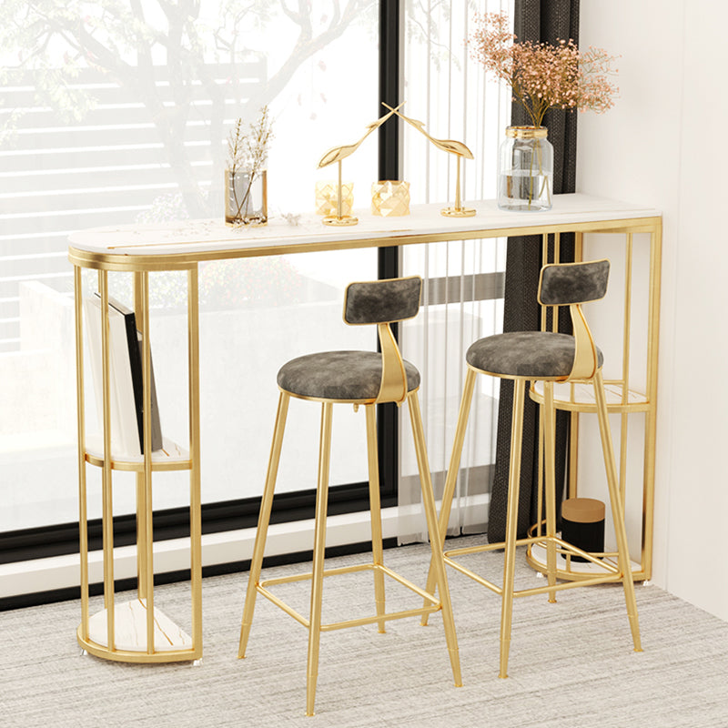 Indoor Oval Pub Dining Set 1/2/3 Pieces Stone and Metal Pub Set with Storage