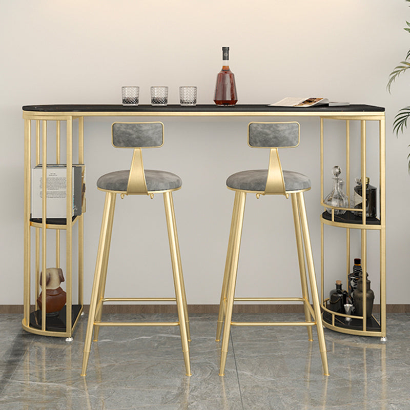 Indoor Oval Pub Dining Set 1/2/3 Pieces Stone and Metal Pub Set with Storage