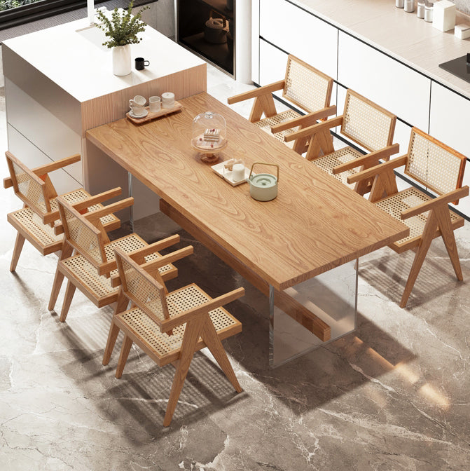 Modern Solid Wood Dining Set 1/2/5/7 Pieces Dining Table with Wood Chairs