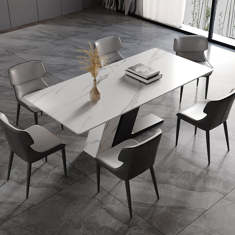 Modern Sintered Stone Top Dining Set Rectangle 1/2/5/7 Pieces Dinette Table Set in White