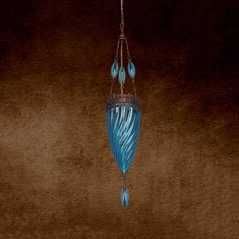 Lampada a sospensione conica di metà secolo Blu Ciclone in vetro Sospensione a sospensione a sospensione con top di rame