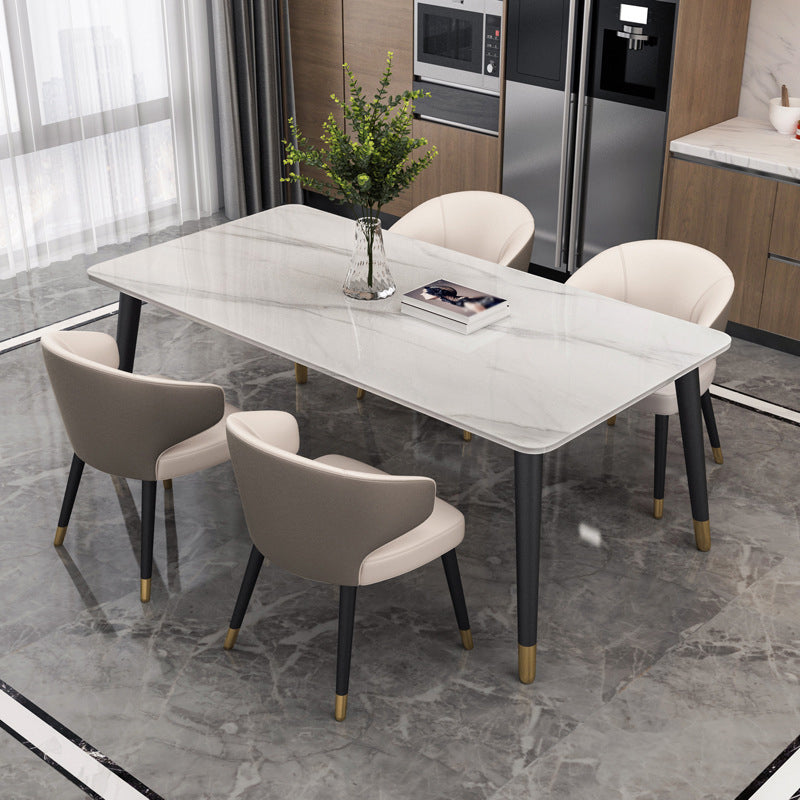 Rectangular Sintered Stone Dining Table Modern White-Black Furniture with 4 Legs for Home