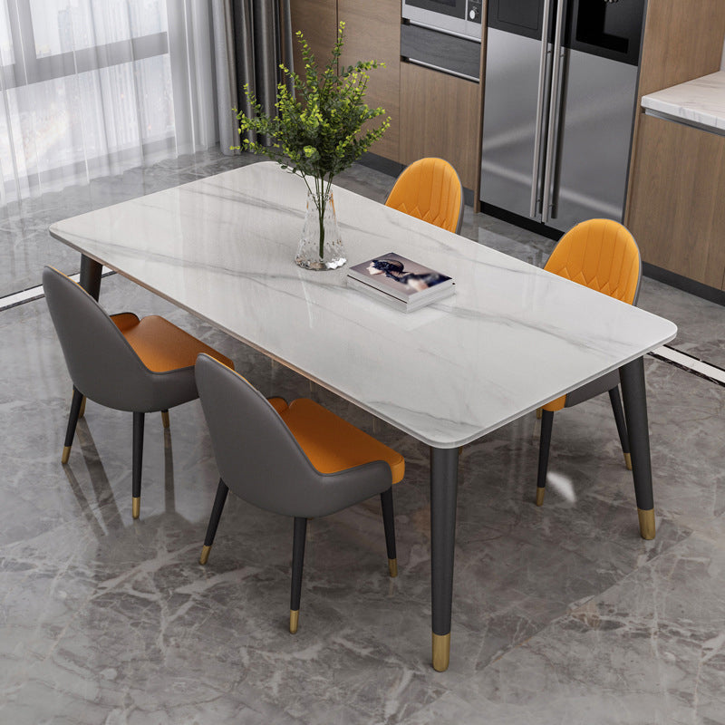 Rectangular Sintered Stone Dining Table Modern White-Black Furniture with 4 Legs for Home