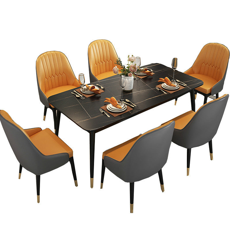 Rectangular Sintered Stone Dining Table Modern White-Black Furniture with 4 Legs for Home