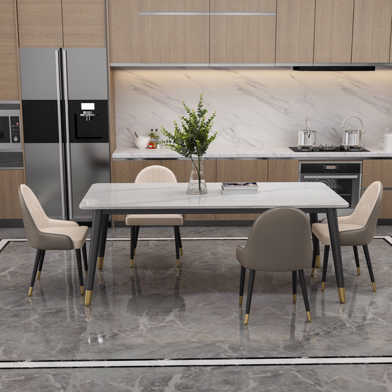 Rectangular Sintered Stone Dining Table Modern White-Black Furniture with 4 Legs for Home