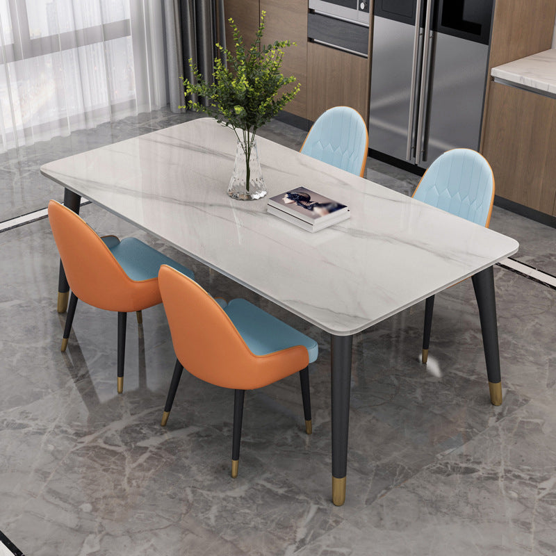 Rectangular Sintered Stone Dining Table Modern White-Black Furniture with 4 Legs for Home