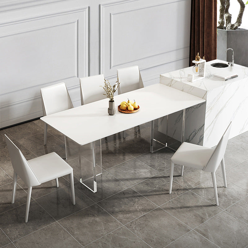 Rectangular Stone White-gray Dining Table Modern Furniture with Acrylic Double Pedestal