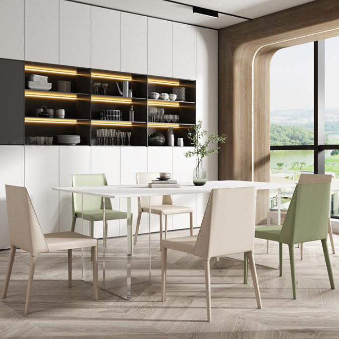 Rectangular Stone White-gray Dining Table Modern Furniture with Acrylic Double Pedestal