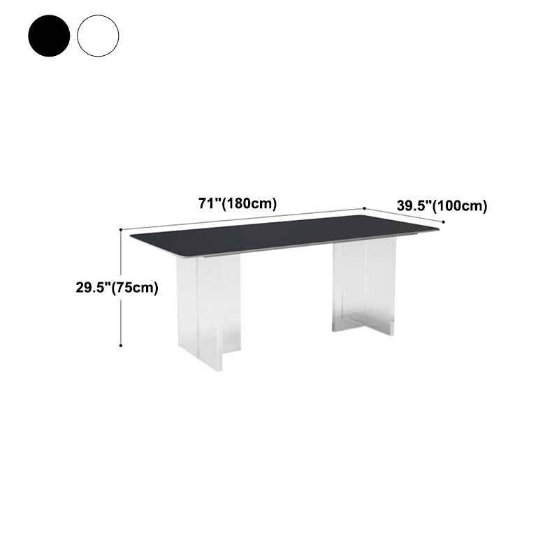 Rectangular Stone White-gray Dining Table Modern Furniture with Acrylic Double Pedestal