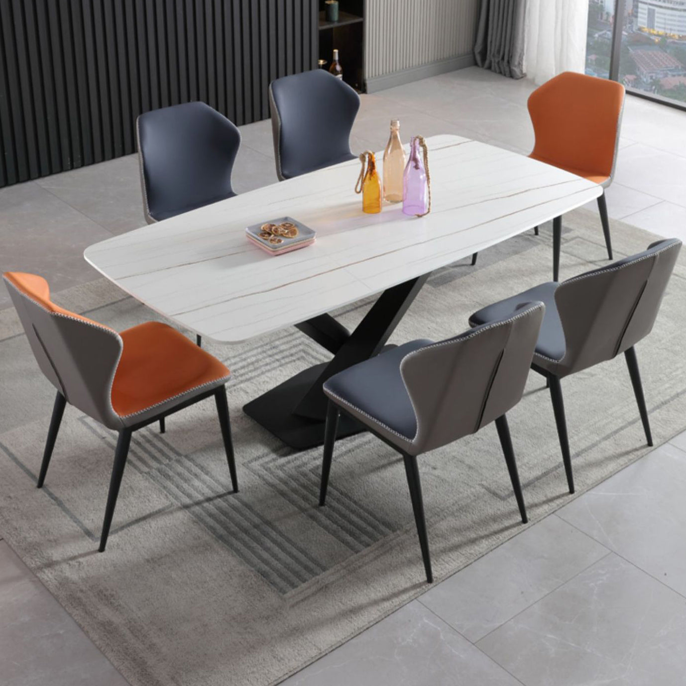 Rectangular Sintered Stone Dining Table Modern Dining Table with Steel Base for Home