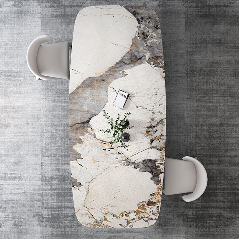 Rectangular Stone Dining Table Modern Green White Gold Furniture with Double Pedestal