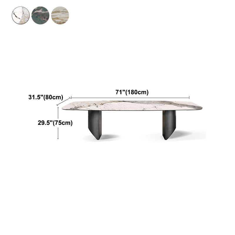 Rectangular Stone Dining Table Modern Green White Gold Furniture with Double Pedestal