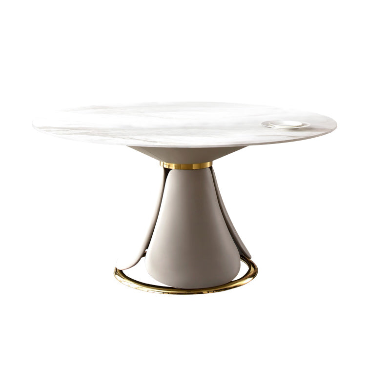 Traditional Luxury Dining Table Round Dining Table with Stainless Steel Pedestal