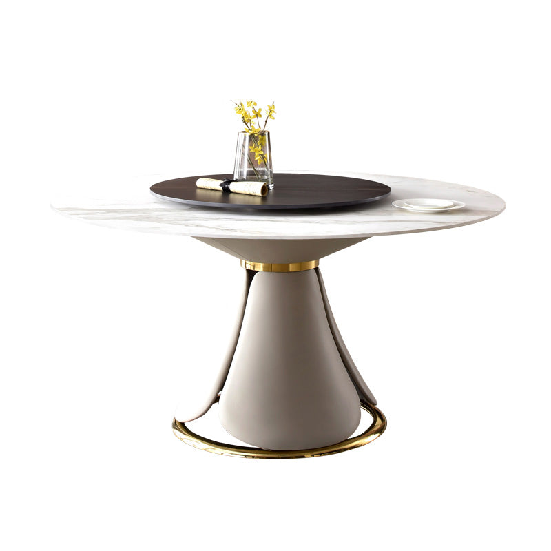 Traditional Luxury Dining Table Round Dining Table with Stainless Steel Pedestal