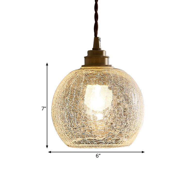 Minimalist Spherical Hanging Light Kit Translucent Crackle Glass 1-Light Dining Room Pendant Lighting Fixture
