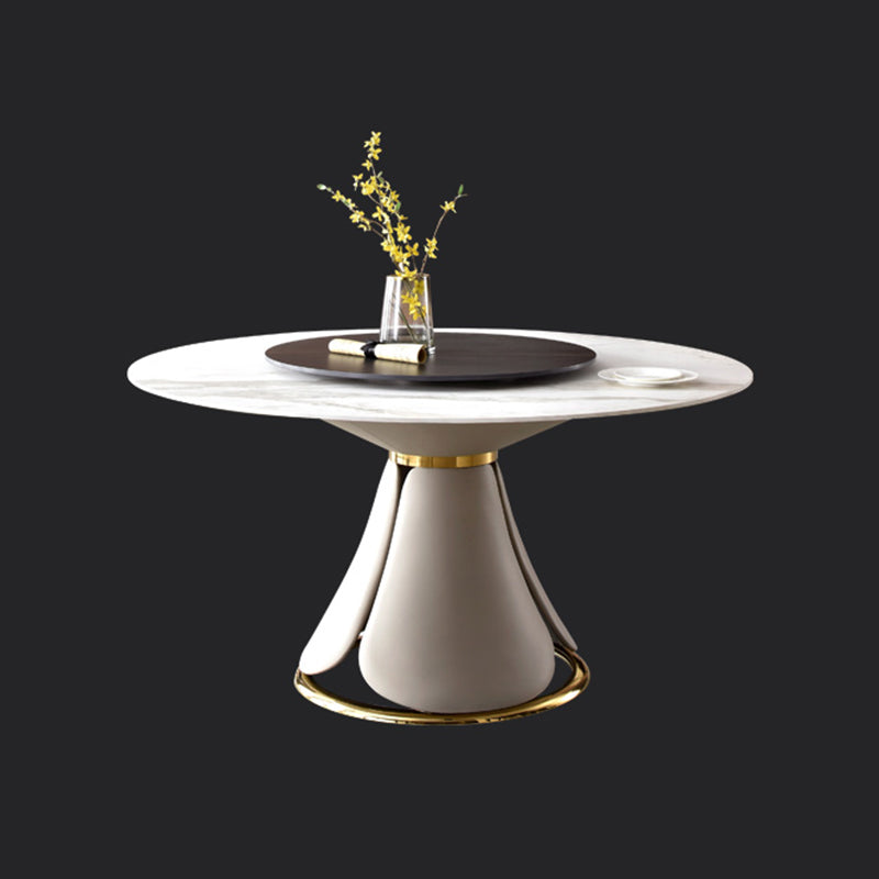 Traditional Luxury Dining Table Round Dining Table with Stainless Steel Pedestal