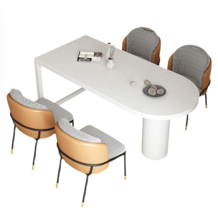 Round Stone Dining Table Modern Black-white Solid Wood Furniture with Double Pedestal