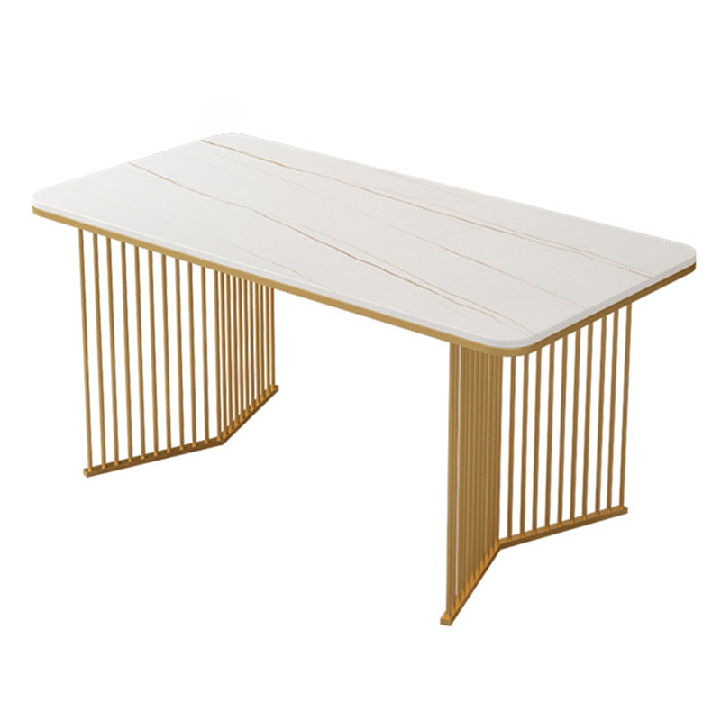 Rectangular Sintered Stone Dining Table Modern Black-white Furniture with Double Pedestal