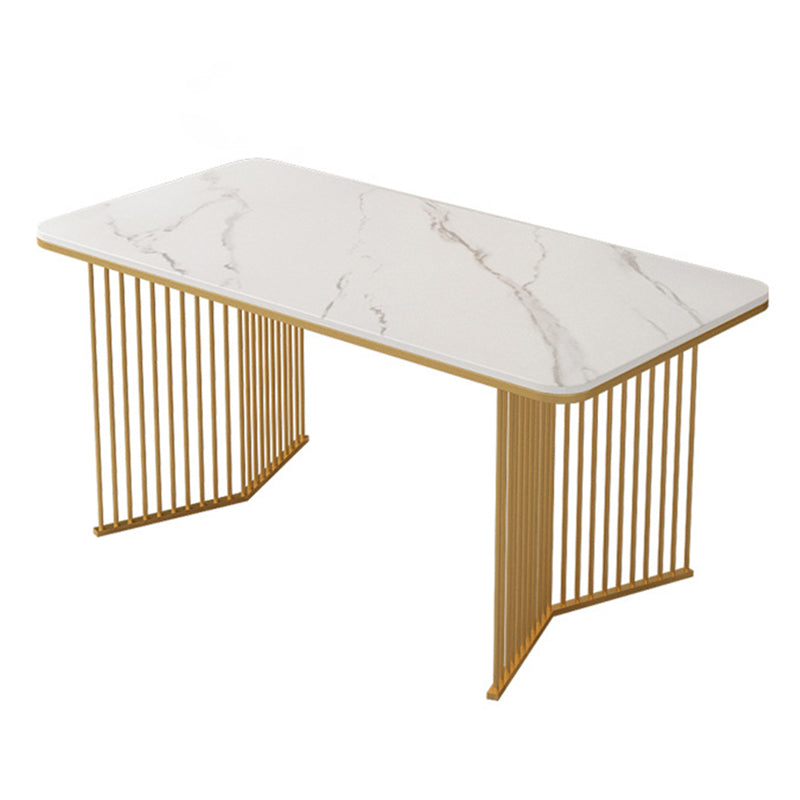 Rectangular Sintered Stone Dining Table Modern Black-white Furniture with Double Pedestal