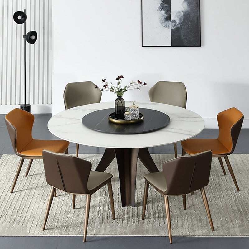 Black-white Round Stone Dining Table Modern Turntable Furniture with Pedestal Base