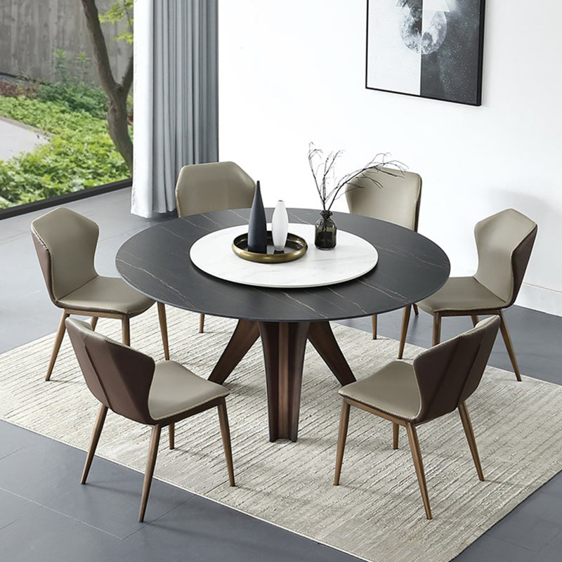 Black-white Round Stone Dining Table Modern Turntable Furniture with Pedestal Base
