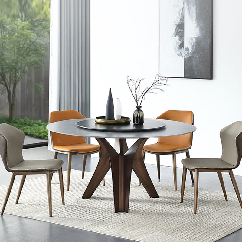 Black-white Round Stone Dining Table Modern Turntable Furniture with Pedestal Base