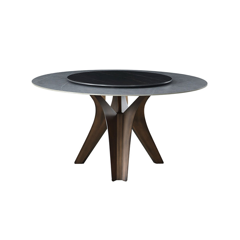 Black-white Round Stone Dining Table Modern Turntable Furniture with Pedestal Base