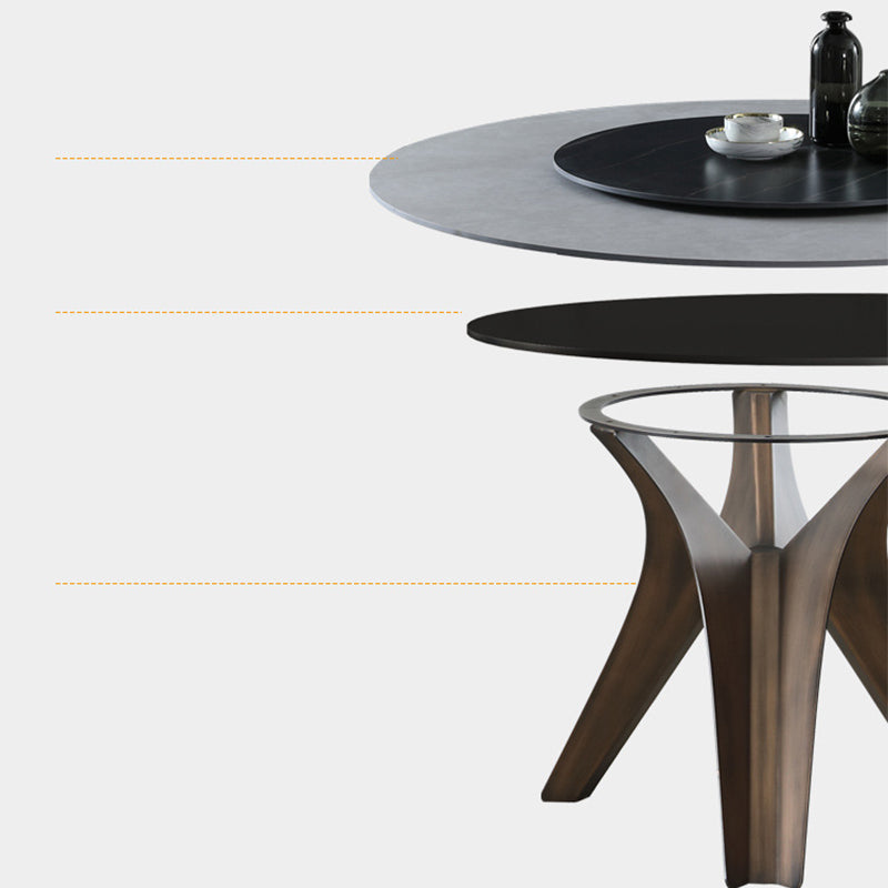 Black-white Round Stone Dining Table Modern Turntable Furniture with Pedestal Base