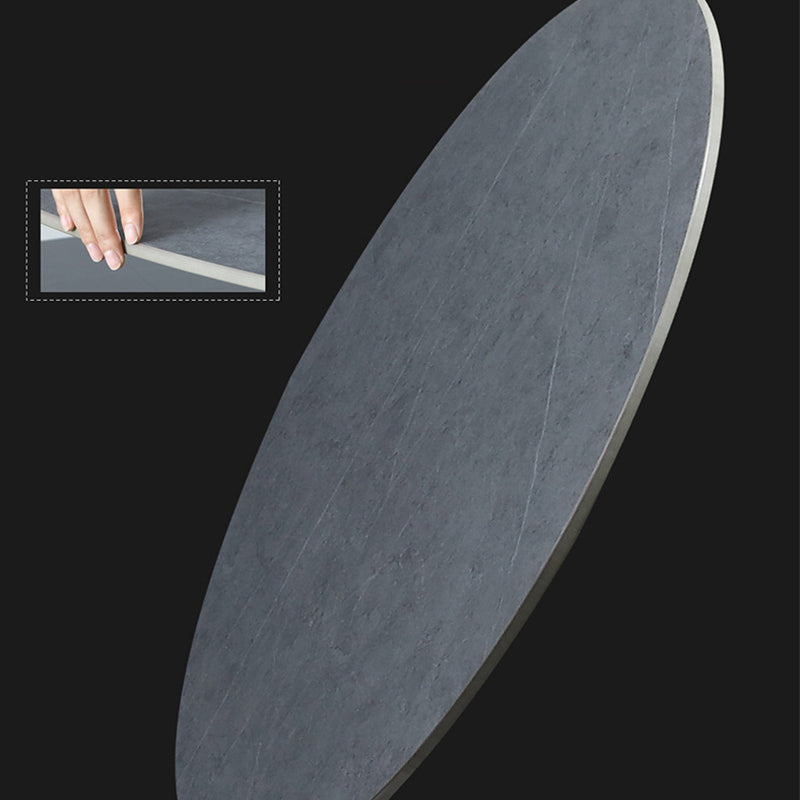 Black-white Round Stone Dining Table Modern Turntable Furniture with Pedestal Base