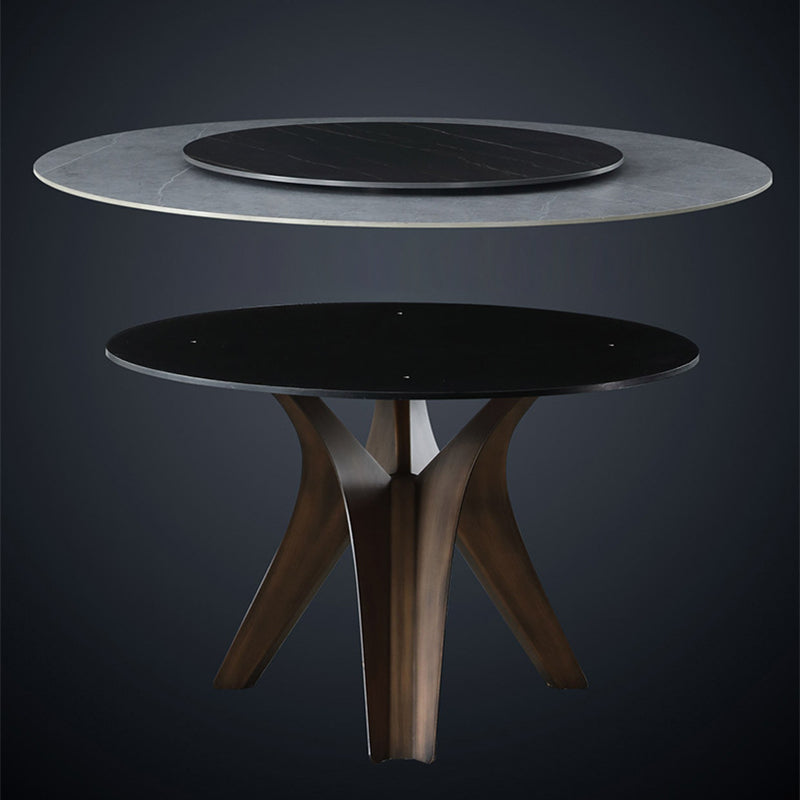 Black-white Round Stone Dining Table Modern Turntable Furniture with Pedestal Base