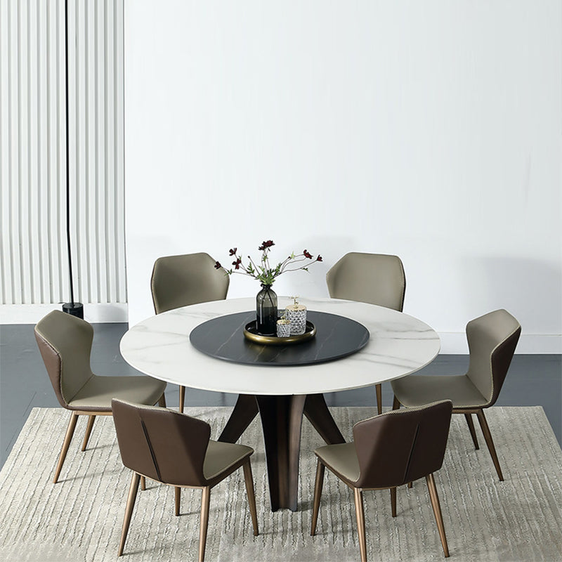 Black-white Round Stone Dining Table Modern Turntable Furniture with Pedestal Base