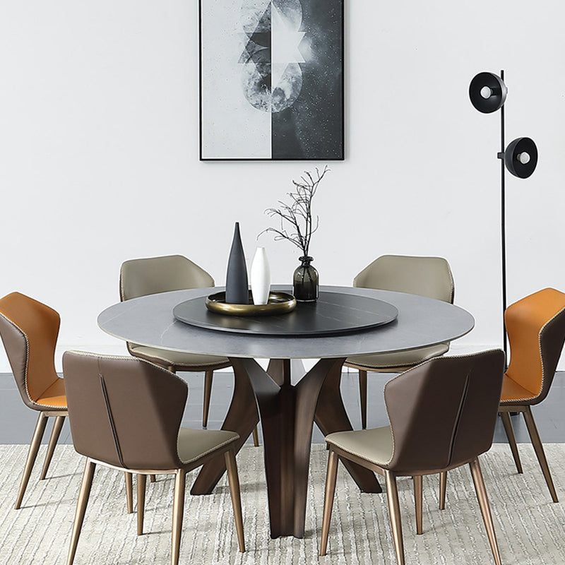 Black-white Round Stone Dining Table Modern Turntable Furniture with Pedestal Base