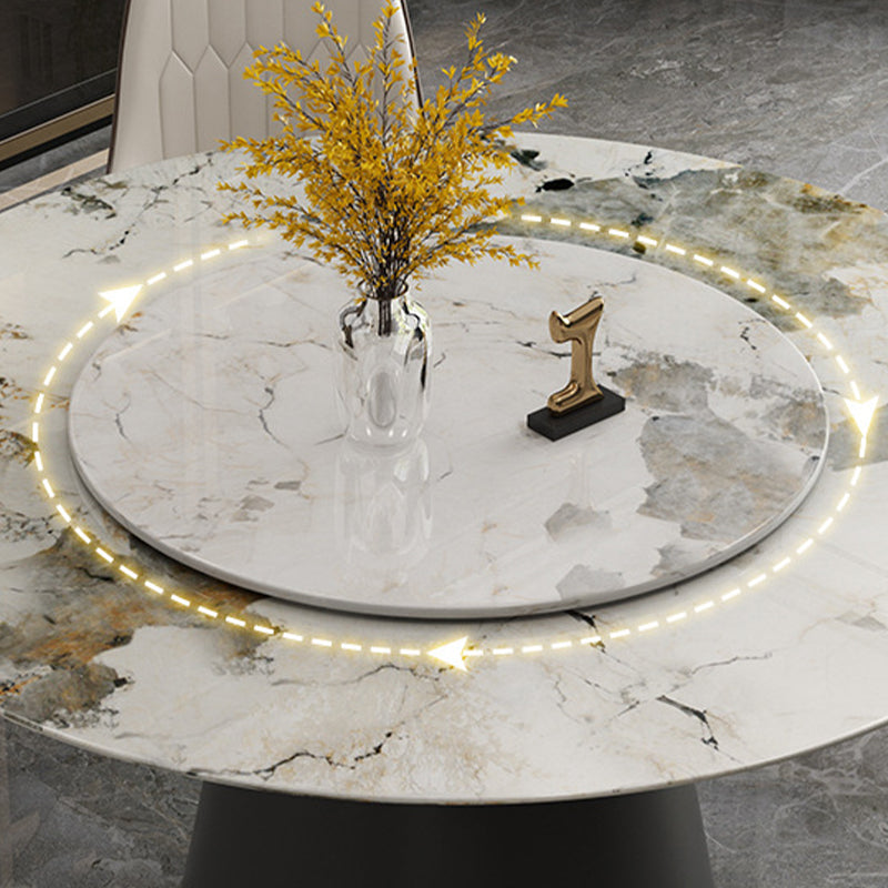 White Round Stone Dining Table Modern Convertible Furniture with Pedestal Base for Home