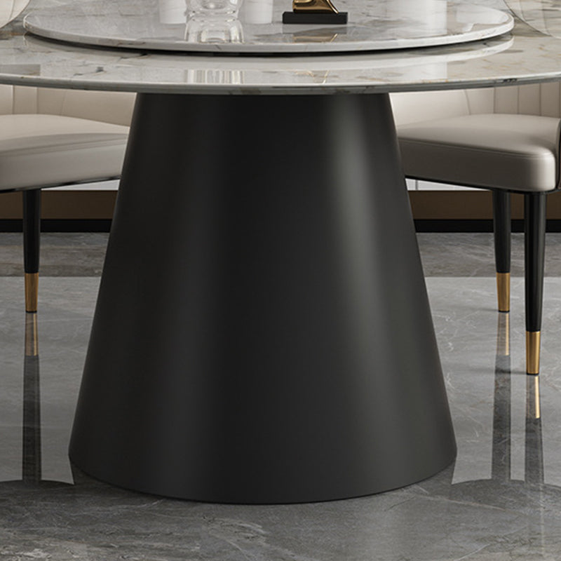 White Round Stone Dining Table Modern Convertible Furniture with Pedestal Base for Home