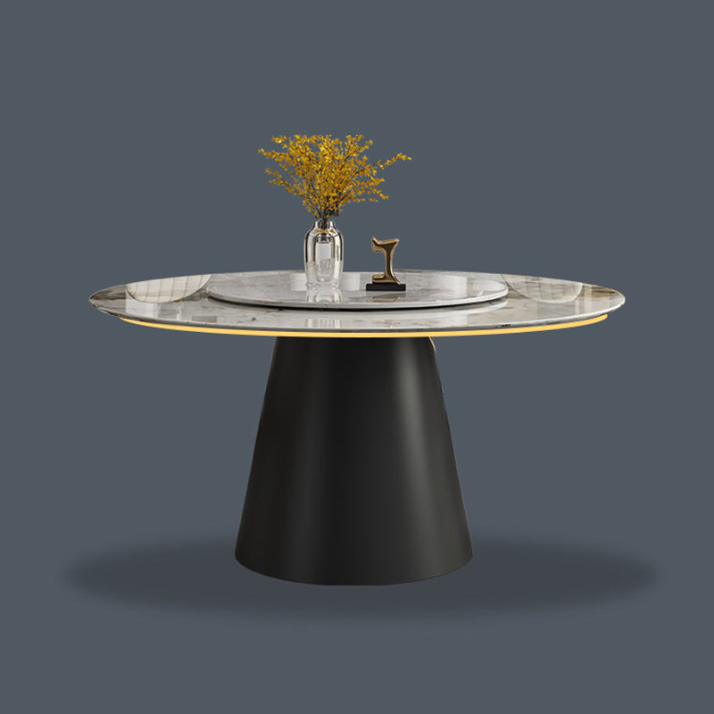 White Round Stone Dining Table Modern Convertible Furniture with Pedestal Base for Home