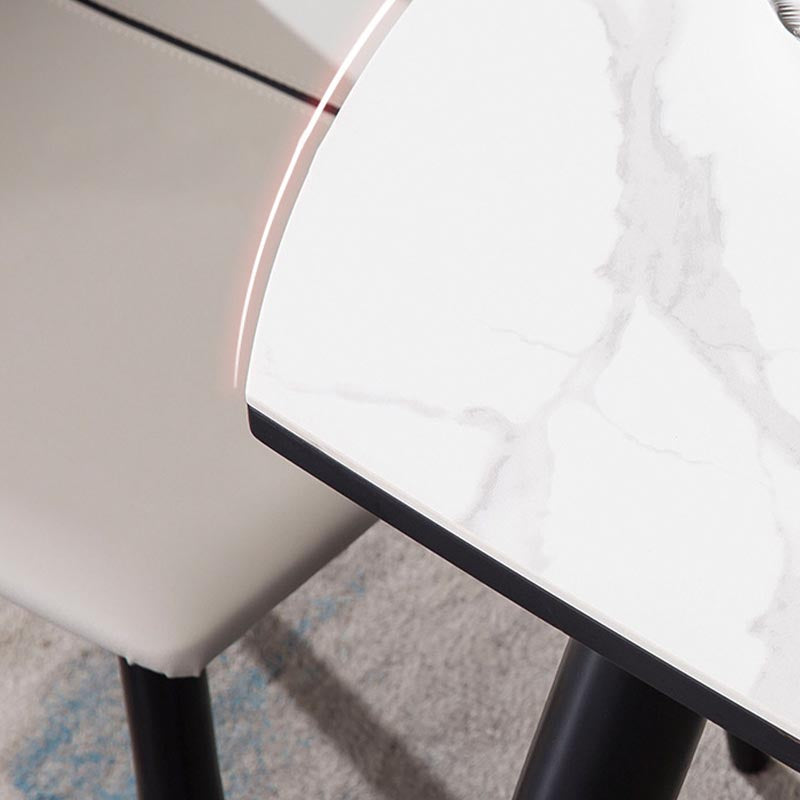 Contemporary Stone Dining Table Round Dining Table with 4 Wood Legs in Black